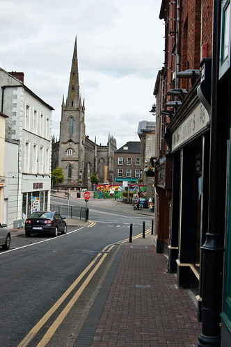 ireland streets town monaghan shopfronts stpatrickschurch
