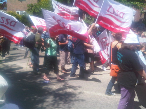 Tracy Walsh marching with TSSA at Tolpuddle 2010