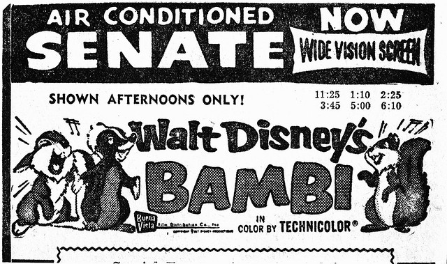 BAMBI Newspaper Ad, Senate Theatre, Harrisburg, PA. USA - Circa 1950s/'60s