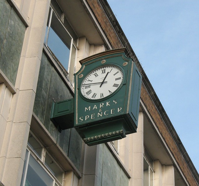 Clock above the shop: Marks & Spencer, St Albans