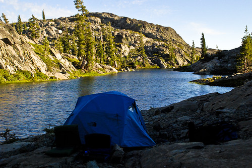 california camping sunset lake forest tent lakeside nationalforest backpacking campsite nevadacounty tahoenationalforest fivelakesbasin
