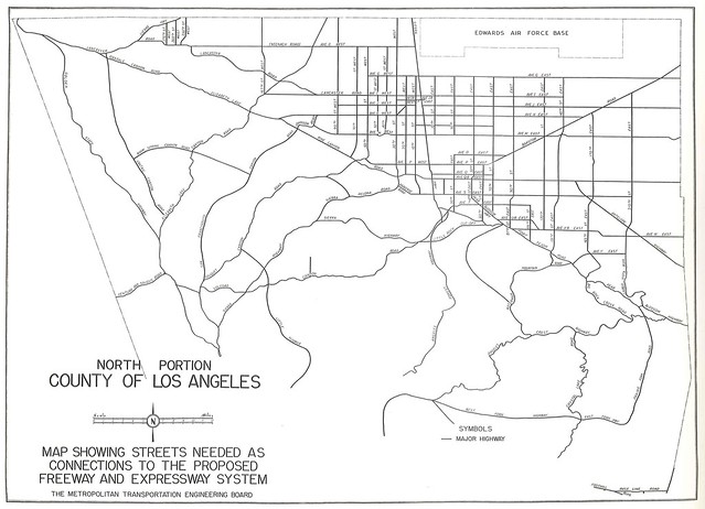 North Portion, County of Los Angeles: Map showing streets needed as connections to the proposed freeway and expressway system (1958)