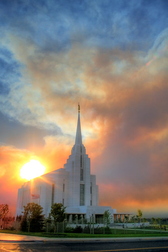 sunset sky sun temple smoke idaho mormon lds rexburg