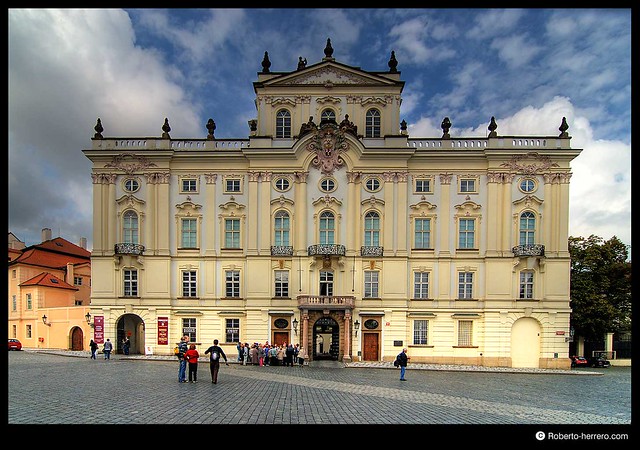 Archbishop's Palace on Castle Square Hradanske Nemesti. Prague. Czech Republic.