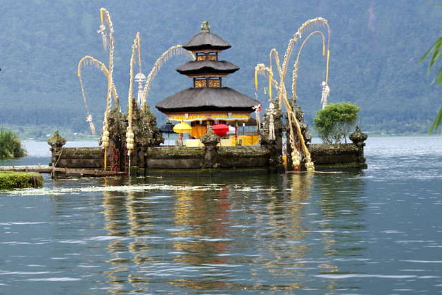 Ulun Danu Bratan Temple; Lake Bratan is inside the caldera of the (extinct) Gunung Catur volcano.