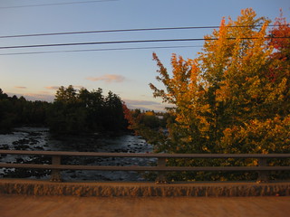 fall leaves, sunset, saco river