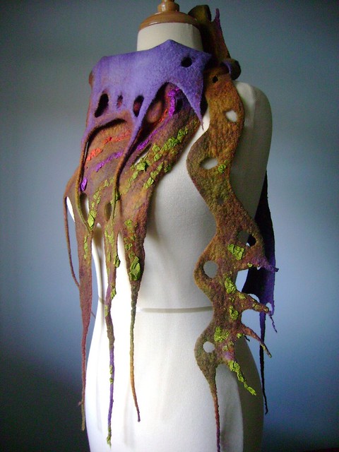 AMAZON WARRIOR Hand felted art scarf asymmetrical wool neckwarmer / hip wrap / OOAK