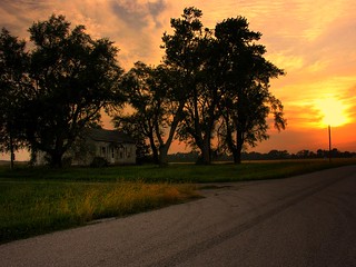 Sunset over rural McDonough County farm house
