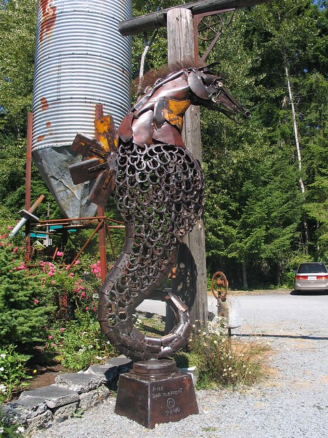 Sea horse made out of horse shoes