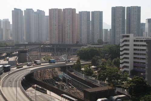 Looking down on the MTR Kowloon Bay train depot