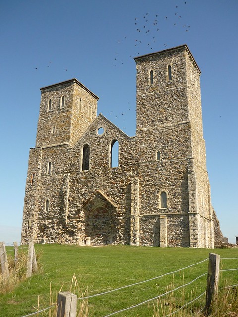 The twin towers of St. Mary's Church, Reculver, Kent
