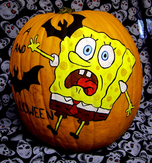 SpongeBob Pumpkin Painting by Denise A. Wells