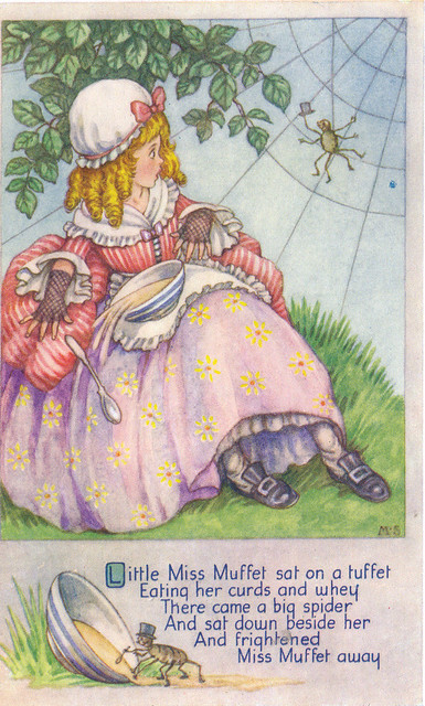 Little Miss Muffet postcard by M.S.