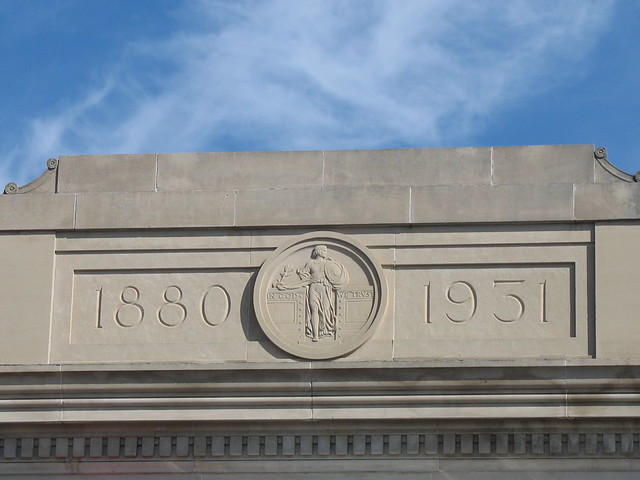 Inscription at the top of the Key Bank building.