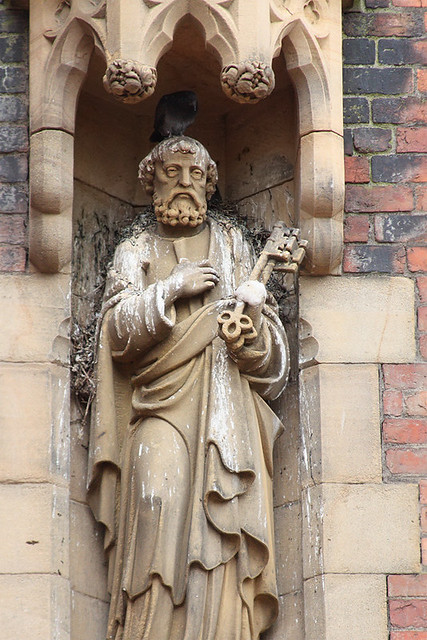 St. Peter and pigeon, St. Peter's catholic church, Lytham, Lancashire, UK