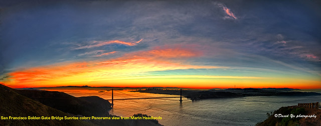 San Francisco Golden Gate Bridge Sunrise colorz Panorama view from Marin Headlands