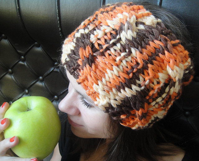 Cable Hand Knitted Headband wide in Autumn Colors Brown Burnt Orange Handmade Ear warmer, Cowl , Scarflette with soft Wool Yarn Fall WINTER 2010