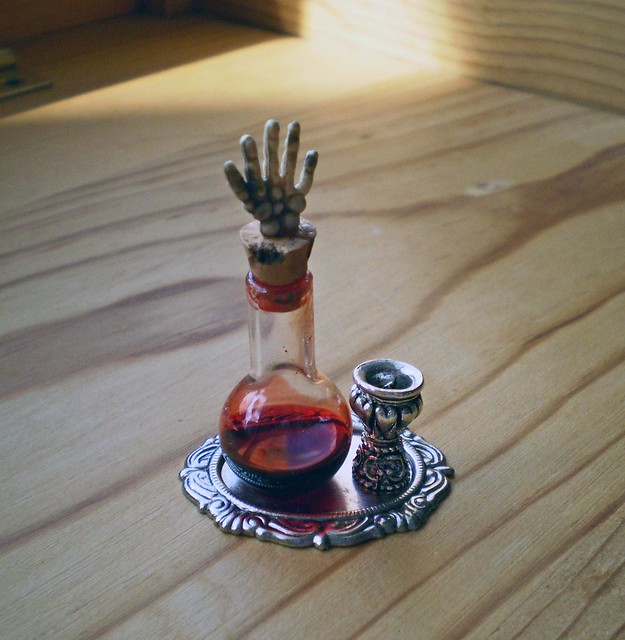 Miniature Enchanted Vampire Carafe Capped with Skeletal Hand and Goblet Set~1:12th Scale