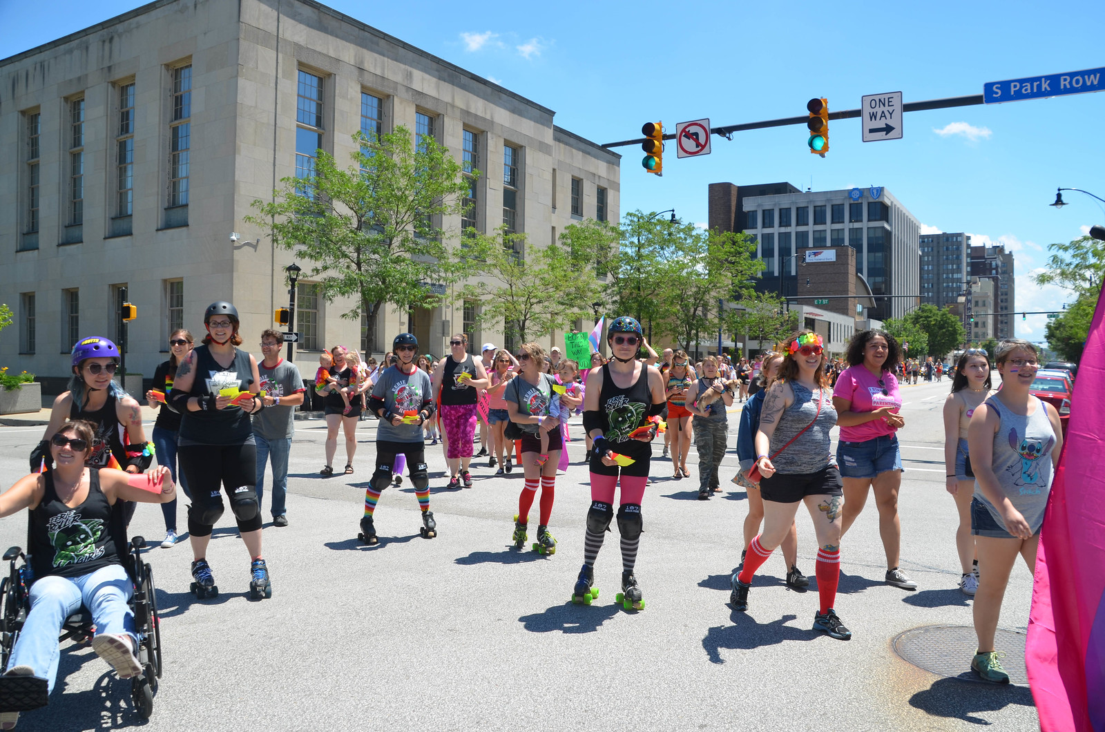 Eerie Roller Girls arriving at Perry Square for Pride Fest