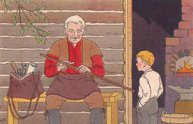 The tinker made a willow whistle while grandfather watched