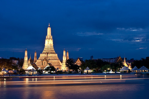 Wat Arun at night overlooking the Chao Phraya River, Bangkok 2009 by Ralph Combs