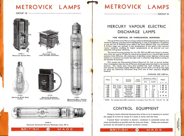 Metrovick mercury street lamps, 1937