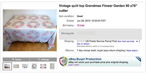 I read over this listing and thought ... this seller has no idea what she has. The pattern is mis-identified, and if this is a 'cutter' I'll eat my shorts...

Full entry: domesticat.net/quilts/primrose