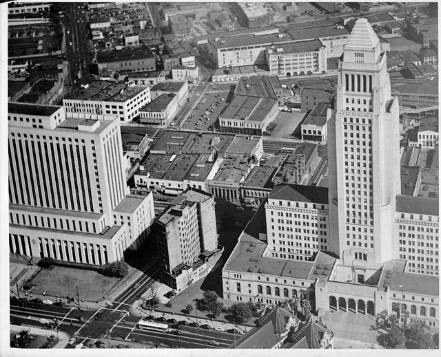 aerial of city hall and the bank of italy building 1937