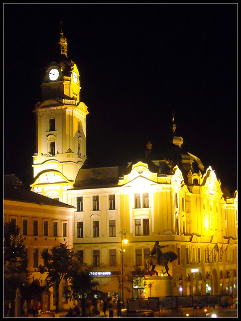 Night view of City Hall, Pécs