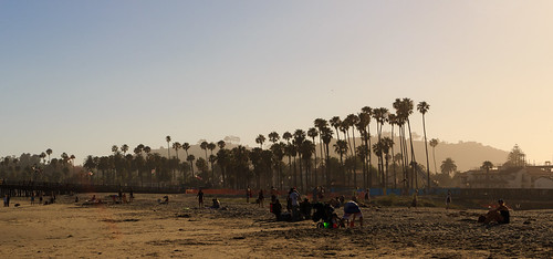 Sunset at Santa Barbara beach, panorama by pascalct, sand panorama beach usa sunset palmtree santabarbara california étatsunis us
