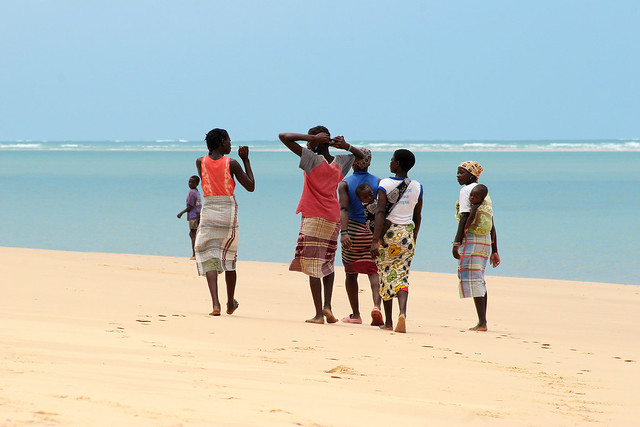 Walking along Bazaruto Island, Mozambique.