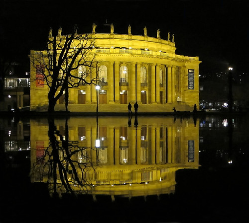 Opera Reflections at Night - Stuttgart, Germany by Batikart