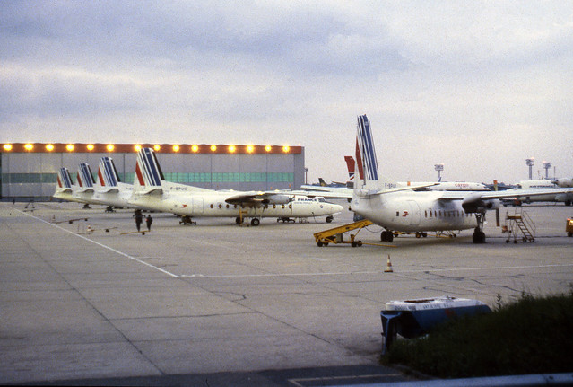 F-BPUC & F-BPUD amongst five Air France Fokker F-27 Friendships parked at Paris Orly