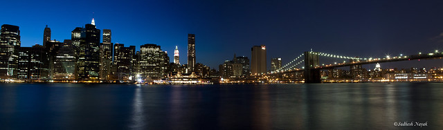 NYC Skyline Dusk Brooklyn Bridge Panorama