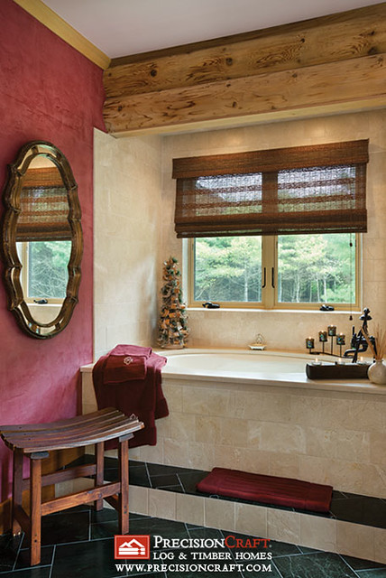 Milled Log Home Master Bathroom | PrecisionCraft Log Homes
