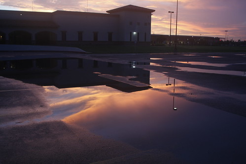 sunset reflection water canon rebel library tx stc southtexascollege puddles magical lightposts xsi weslaco sooc 450d willchive thewillchive