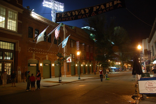 Milling around outside Fenway Park after the game