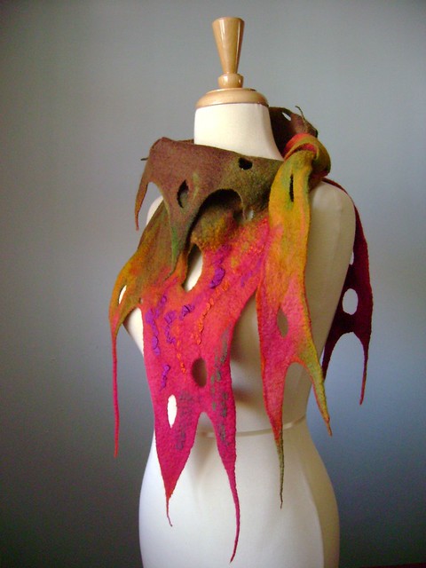 INTENSE Hand felted art scarf asymmetrical wool neckwarmer / hip wrap / OOAK