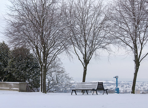 williamson park lancaster lancashire uk city centre snow bench viewing telescope tree wall