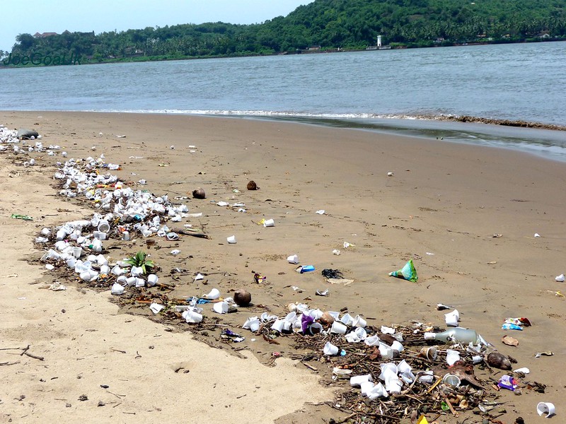 Plastic garbage thrown ashore all over Campal beach