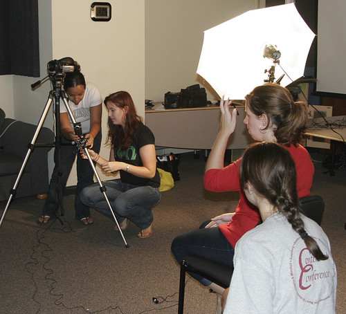 Students working on video projects