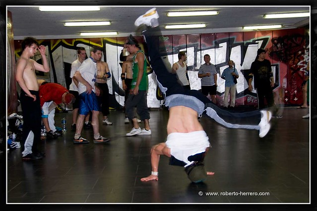 Break Dance at a tunnel under the streets in Budapest. Hungary.