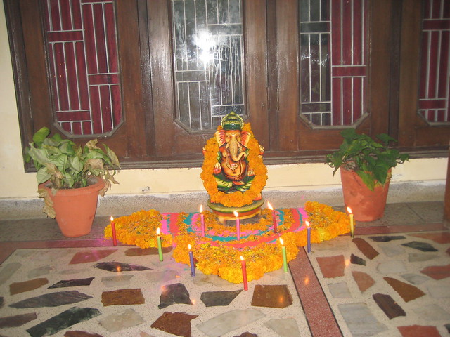 Rangoli with marigold on Diwali