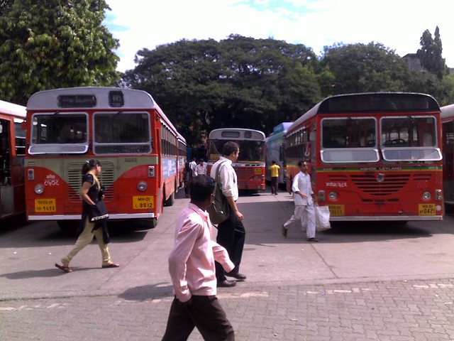 BEST buses line up for departure at Agarkar Chowk Andheri - East