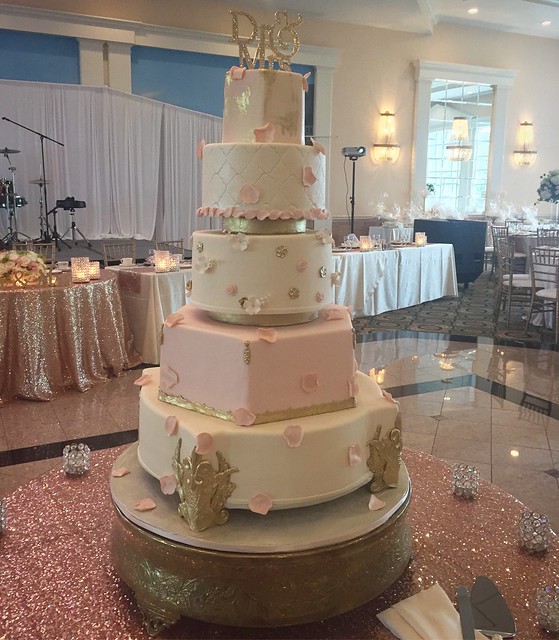Dr & Mrs Soft Pink, White & Gold Tiered Cake 900362