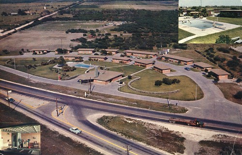 vintage motel postcard texas aerialview