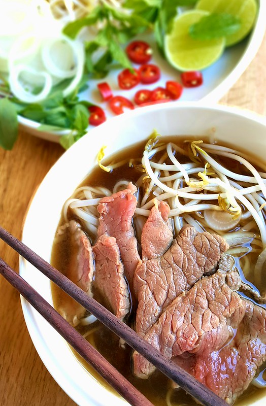 Vietnamese beef pho rice noodle broth #chilli #lime #mint #vietnamese
