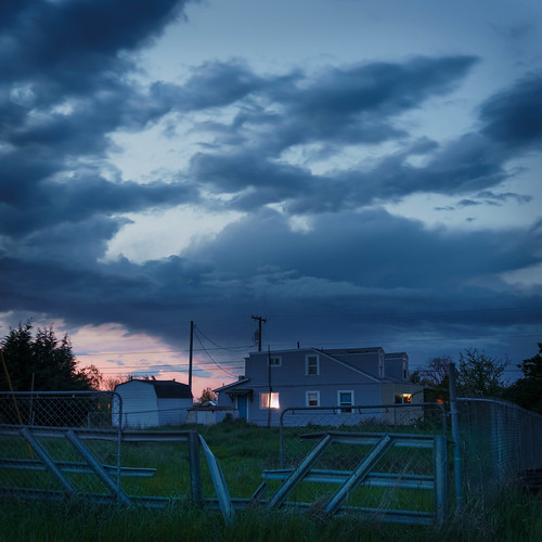 Intermediary by Roseanna Smith, House on Cecil Avenue at duskgrass eugene builtlandscape sunset suburbanlandscape powerlines evening