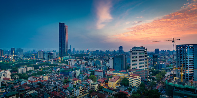 Hanoi skyline cityscape at twilight period.