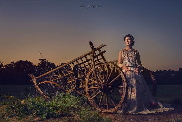 Bride Portrait on Rustic Cart | Froyle Park Wedding | J Hoque Photography
